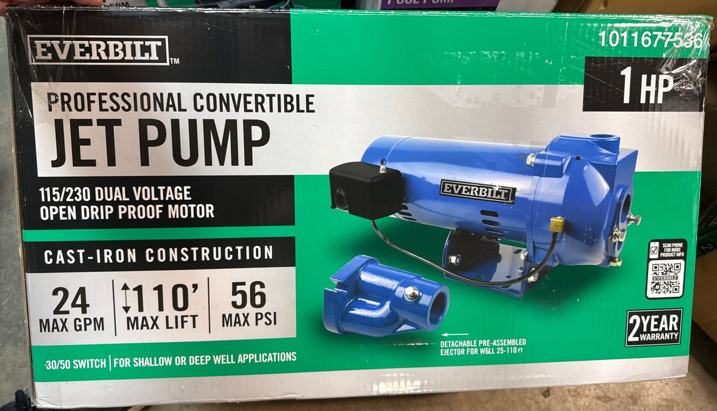 Everbilt 1 HP Professional Convertible Jet Pump NEW OPEN BOX