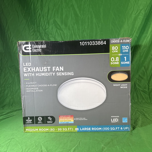 Commercial Electric 80/ 110 CFM Bath Exhaust Fan Light & Humidity Sensor BF1109