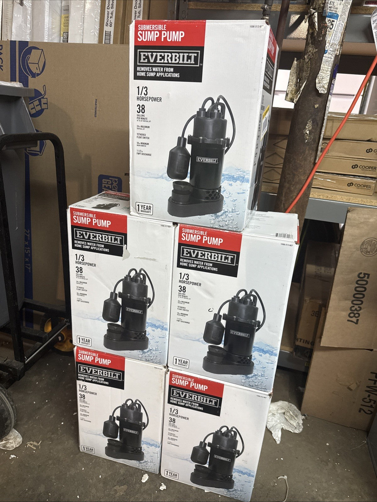 Everbilt 1/3 HP Corrosion Resistant Aluminum Sump Pump w/ Tether Switch NEW OB