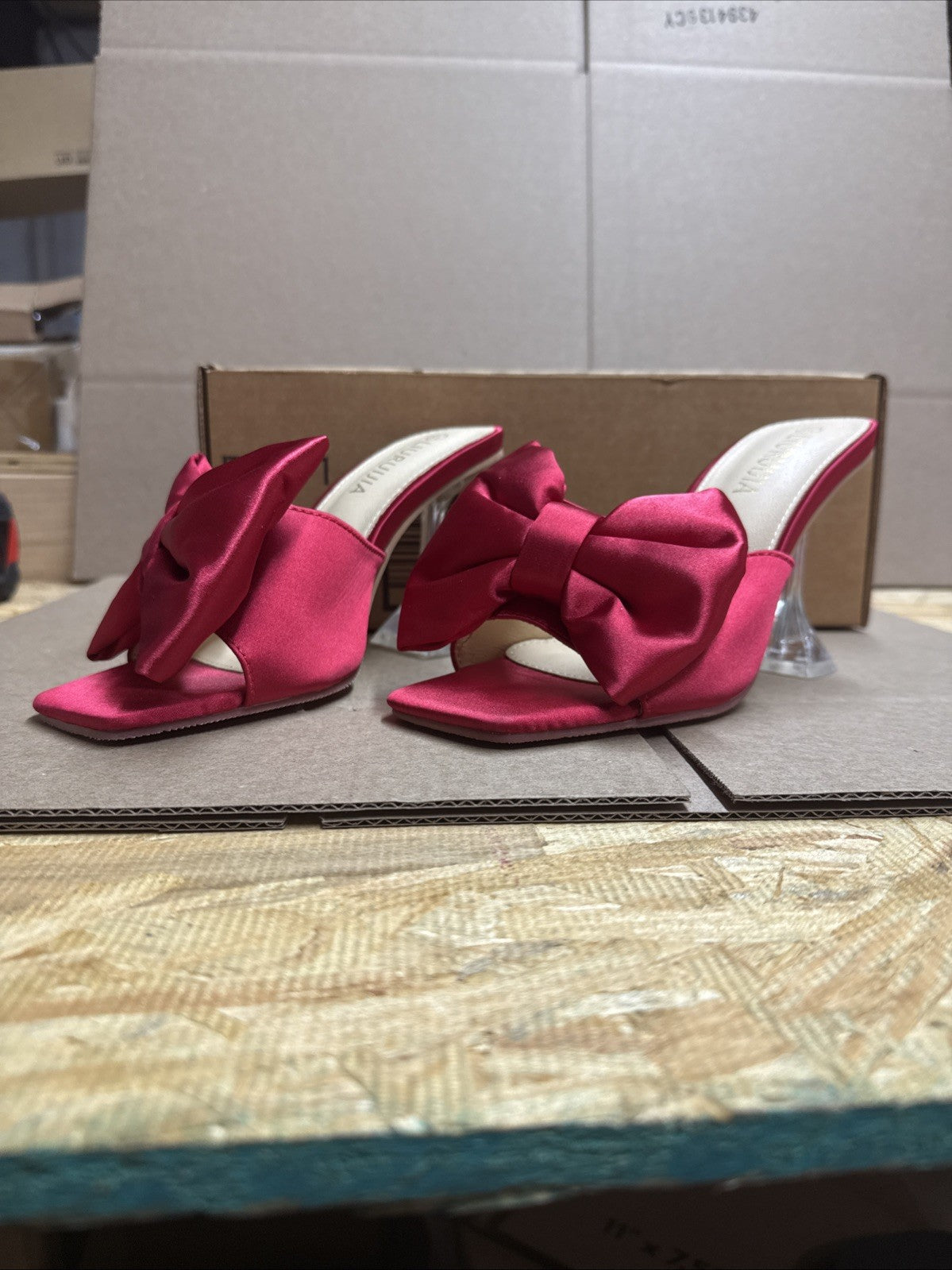 Liuruijia Women’s Size 7 bow high heels mules dress sandals slip on shoes