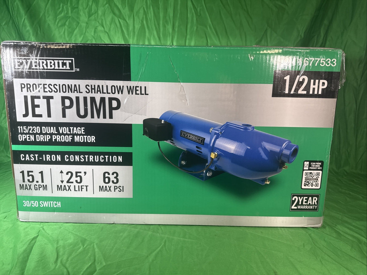 Everbilt Shallow Well Jet Pump Cast Iron 1/2HP HDSWJ5 Excellent Condition Tested