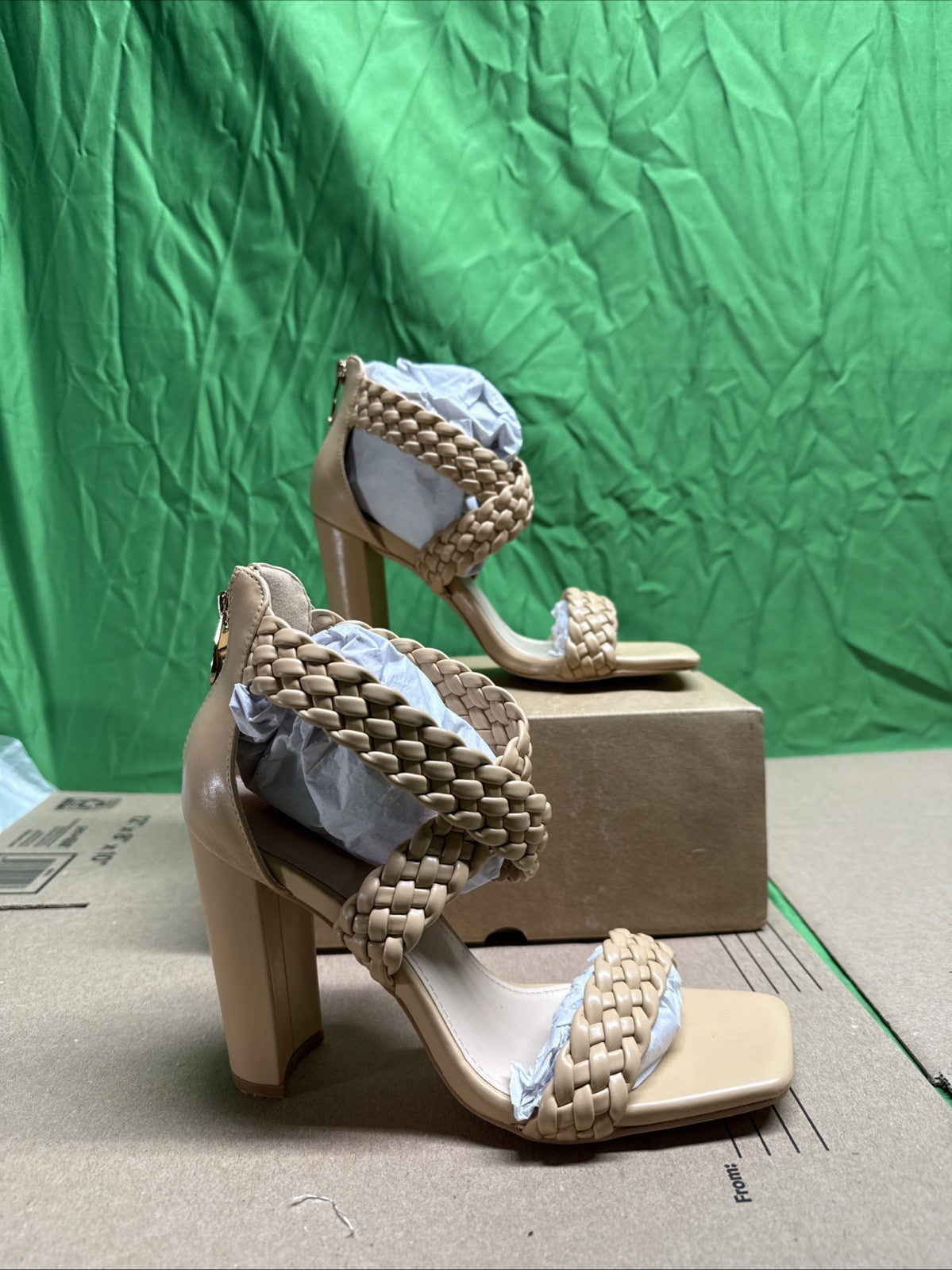 Ermonn Womens 7 Chunky High Heel Sandals Open Toe Woven Ankle Crisscross