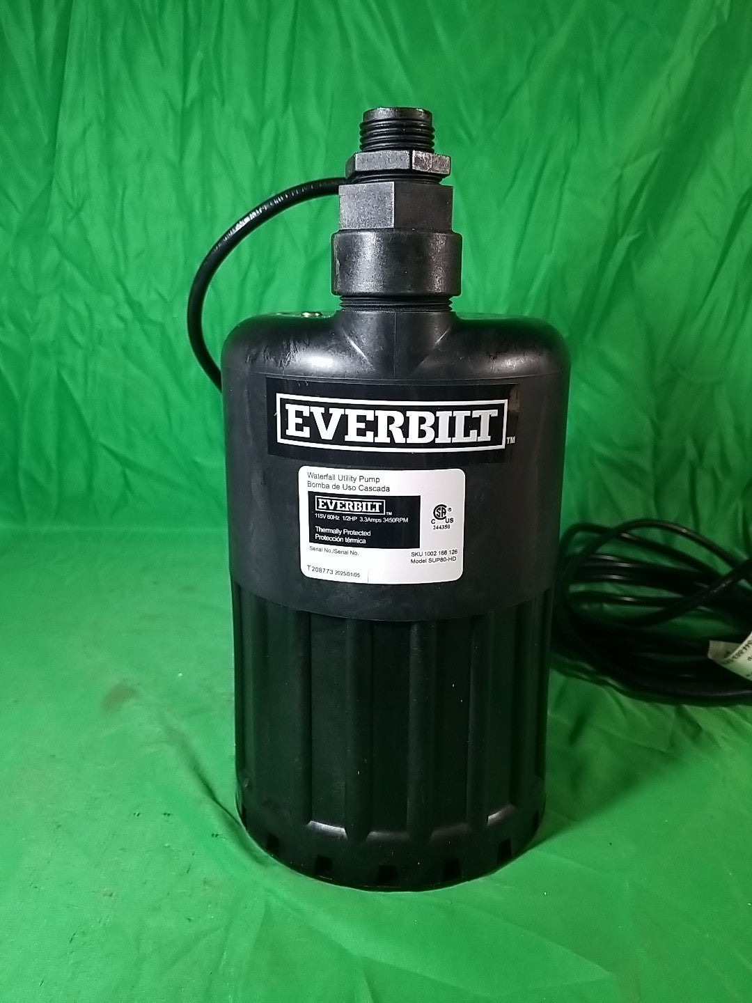 EVERBILT Waterfall & Pond Pump 1/2 HP 53 GPM 26 Ft Max Vertical Lift SUP80-HD.