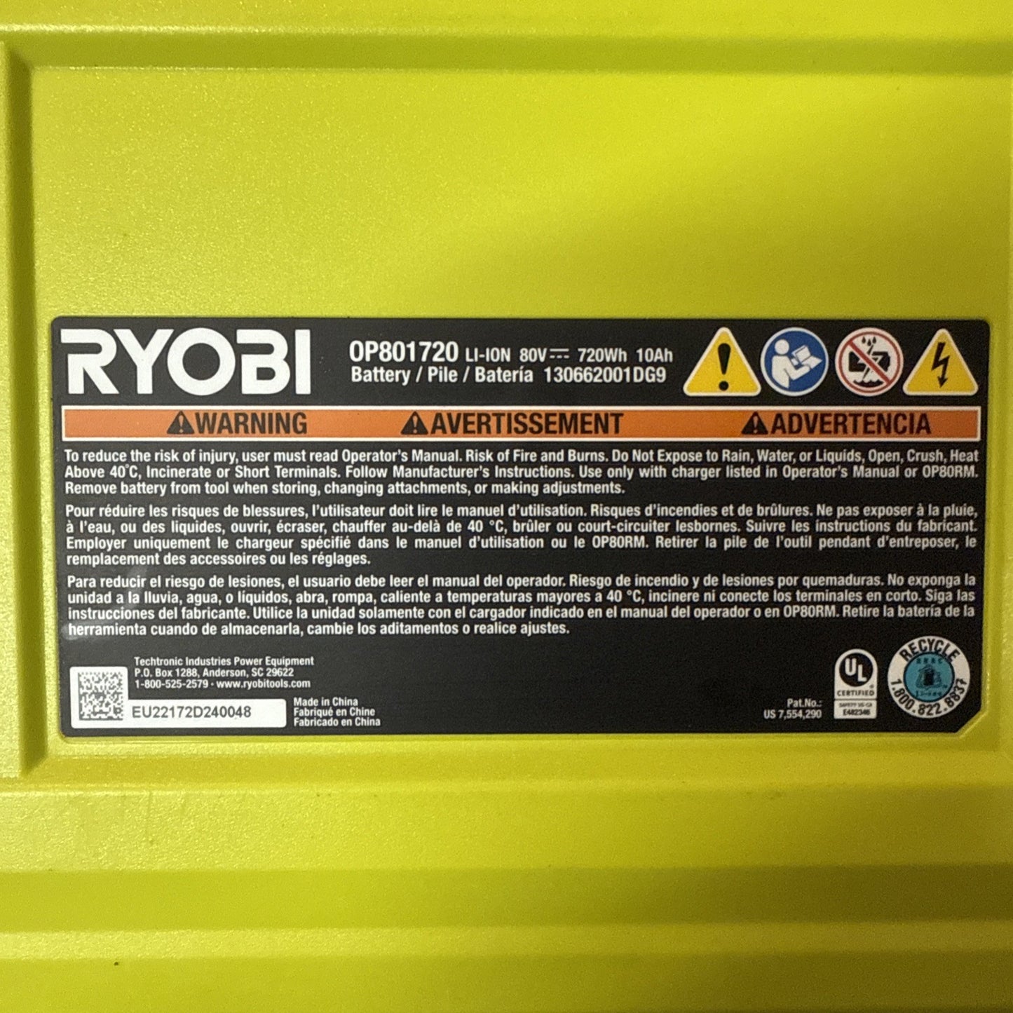 RYOBI 80V Battery 10 Ah Lithium-Ion Zero Turn Mower Battery (OP801720) WORKS