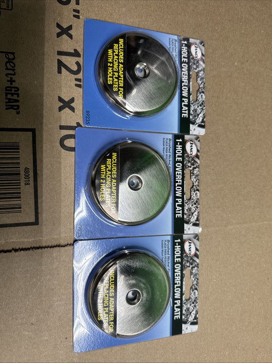 LOT OF 3 DANCO 89235 SINGLE HOLE BATHTUB DRAIN OVERFLOW PLATE IN BRUSHED NICKEL