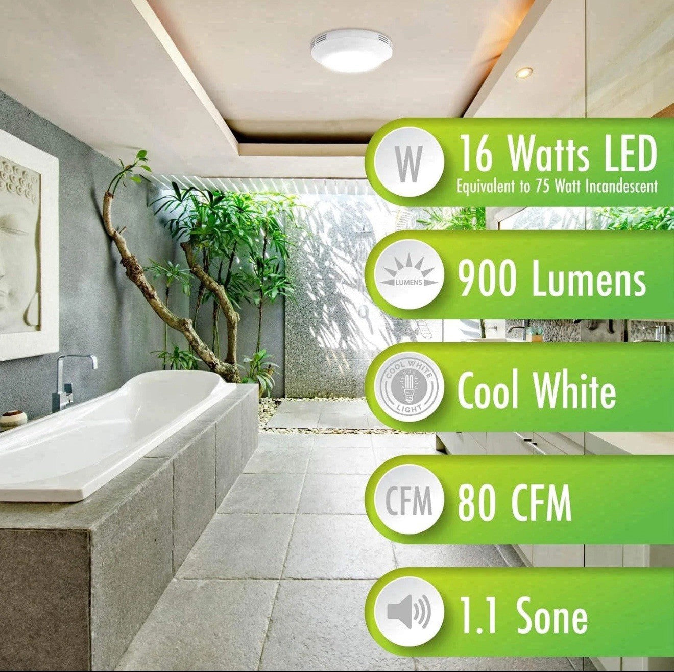 Homewerks Bathroom Integrated LED Light Ceiling Mount Exhaust Ventilation 80 CFM