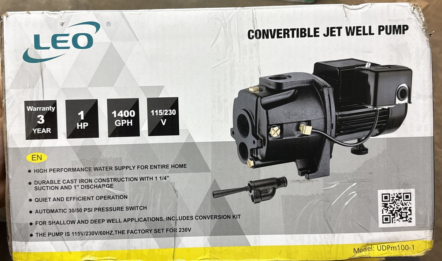 Leo Pump Convertible Well Pump 1 HP : Dual Voltage Motor, Thermal Protection