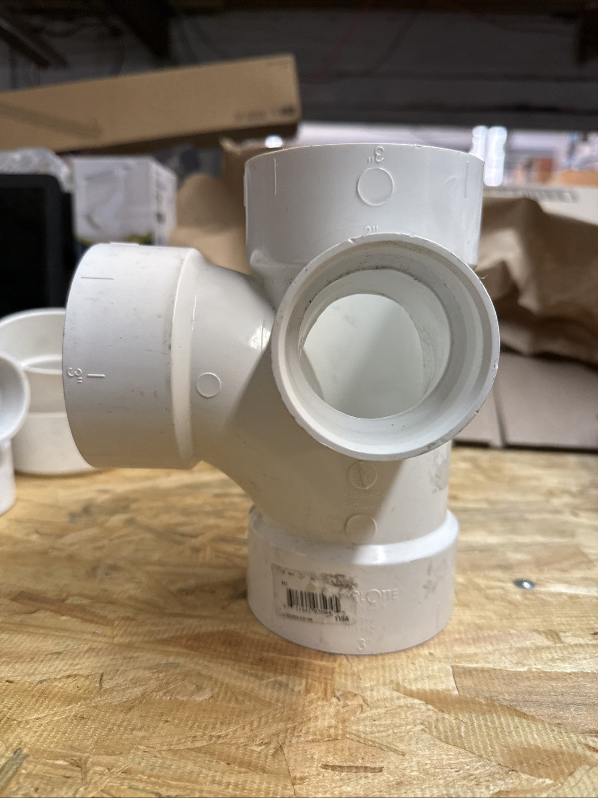 Charlotte Pipe Schedule 40 DWV 3” San Tee With 2” Outlet PVC Cottage Fitting