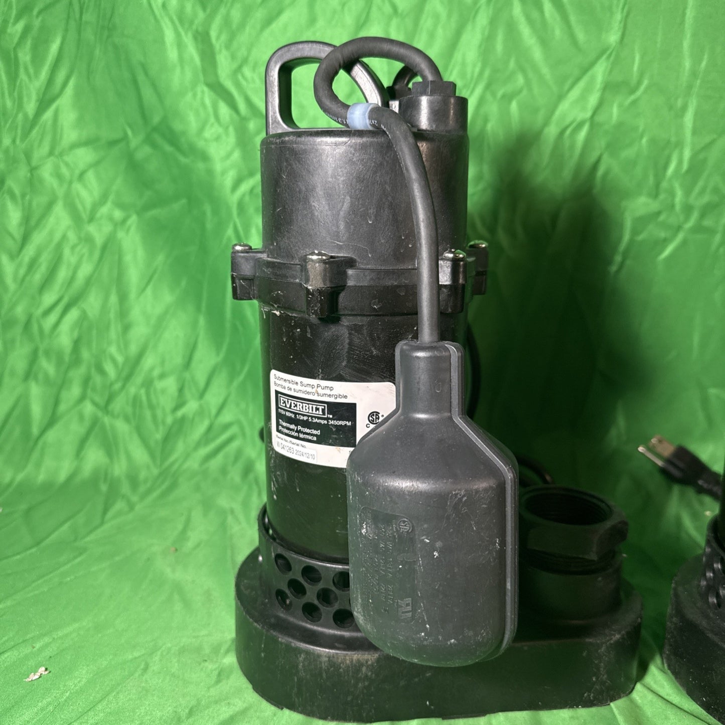 Everbilt 1/3 HP Corrosion Resistant Aluminum Sump Pump w/ Tether Switch USED.