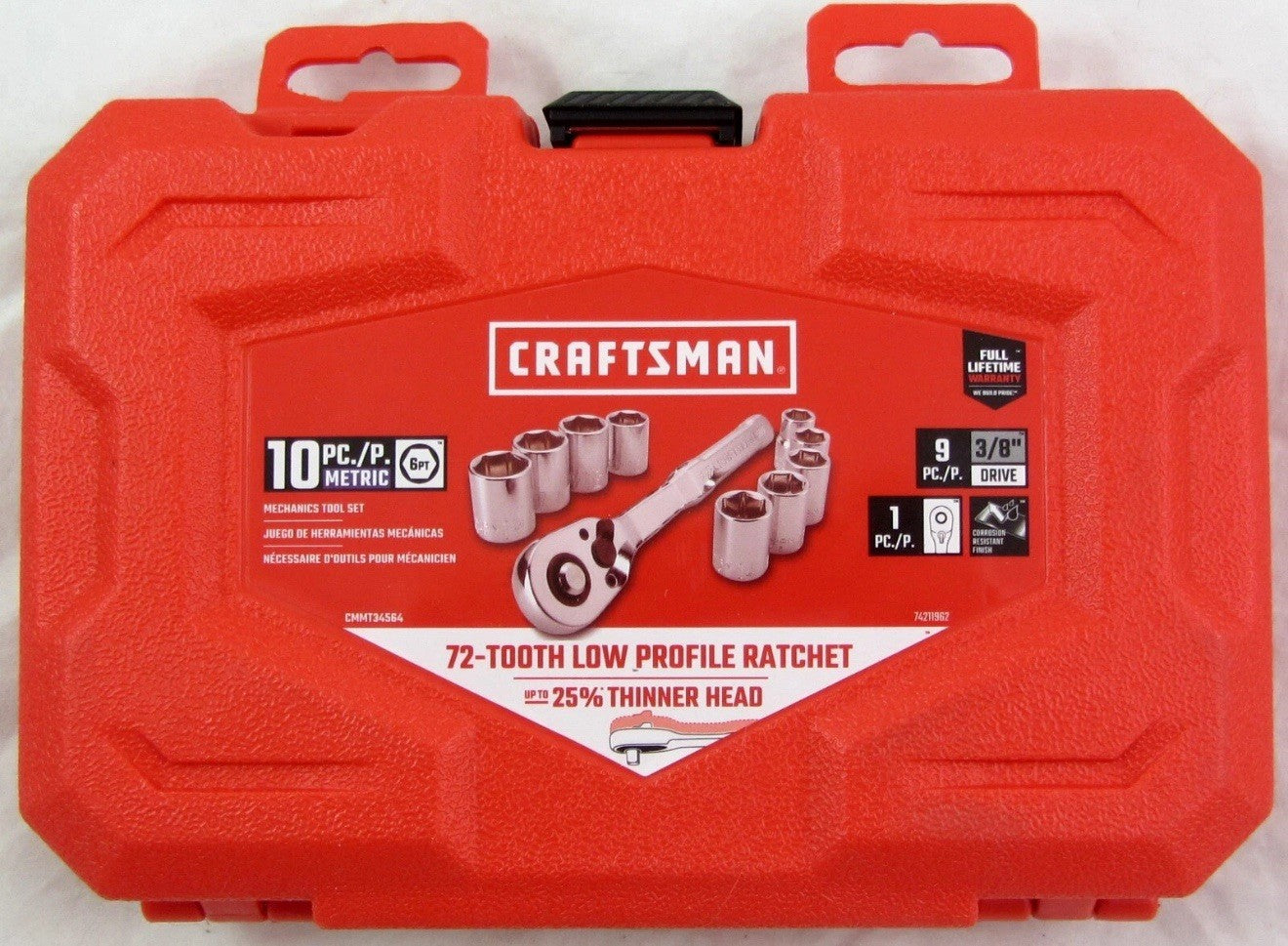CRAFTSMAN 10 Pc 3/8" Metric 6 Pt. Mechanics Socket & Ratchet Set with Hard Case
