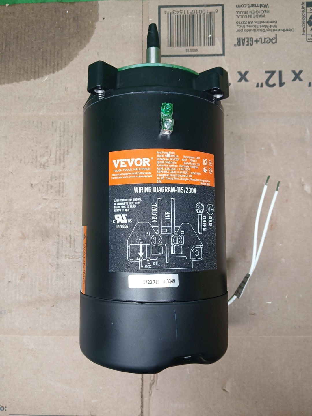 VEVOR 0.75HP Pool Pump Motor, 3450 RPM High Speed, 115V (8 Amps) / 230V (4...