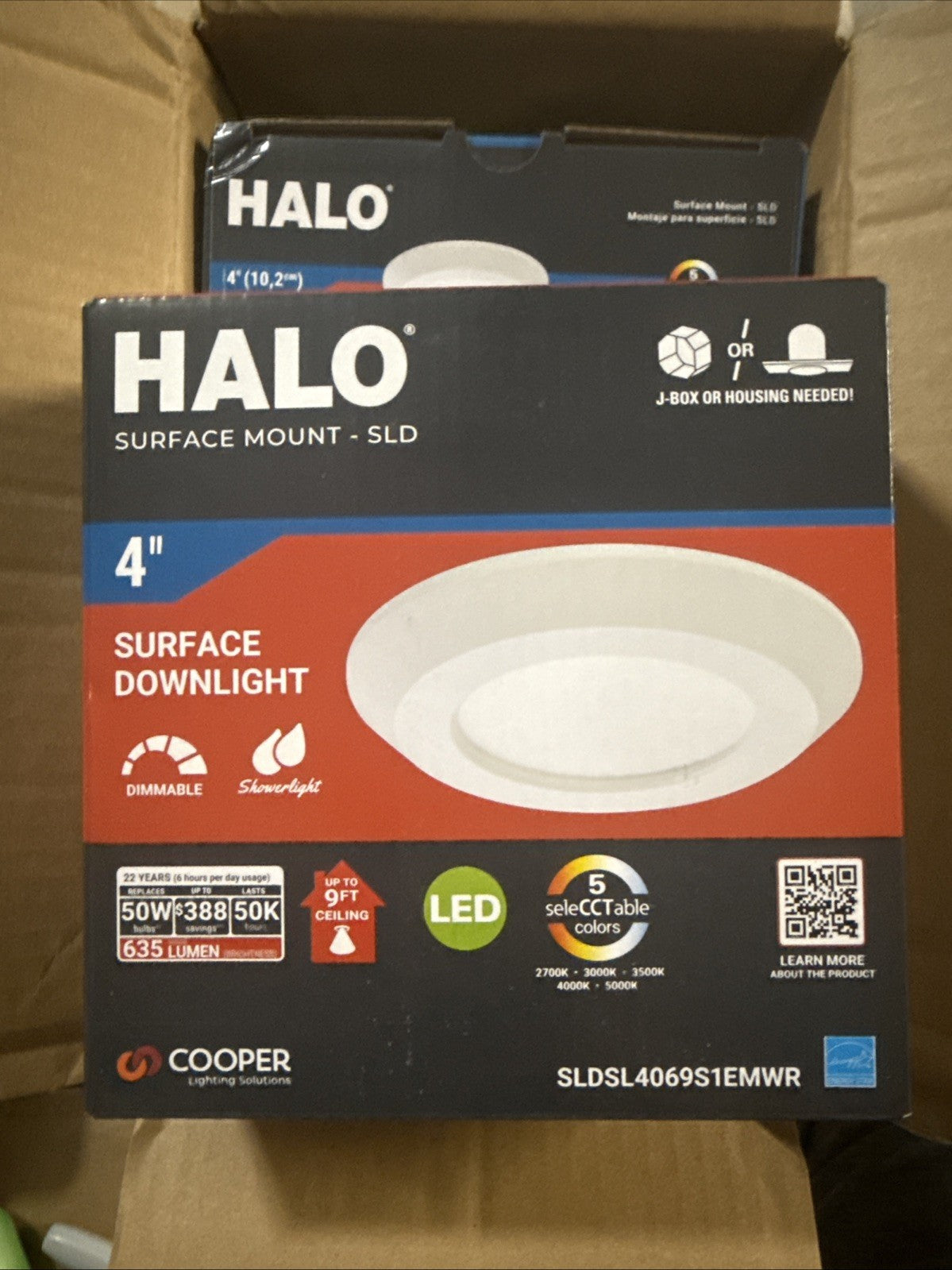 4PK HALO 4 in. 2700K-5000K Selectable CCT Surface Integrated LED Downlight Rec