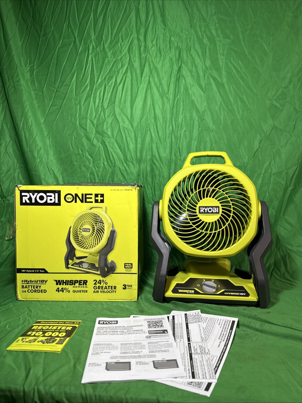 RYOBI ONE+ 18V 7.5" WHISPER Hybrid Fan PCL811K  - Tool Only