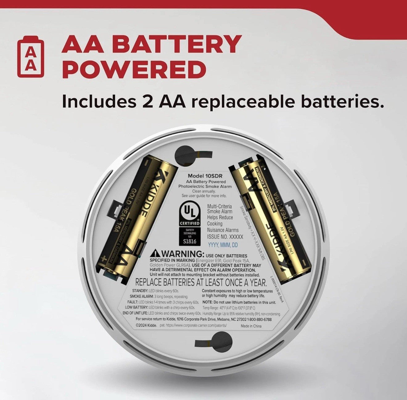 Kidde Smoke Detector, 4-Inch Compact, AA Battery Powered, 10SDR