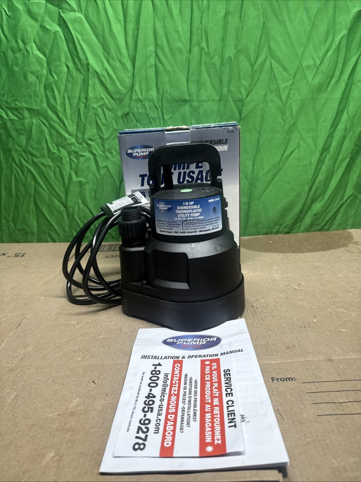 Superior Pump 1/6 HP Submersible Thermoplastic Oil-Free Utility Pump