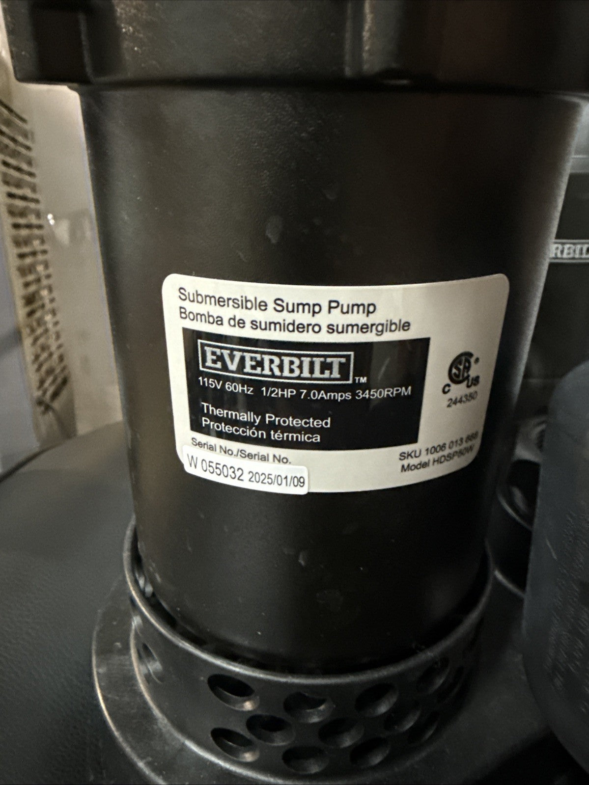 Everbilt 1/2 HP Corrosion Resistant Aluminum Sump Pump w/ Teather Float Switch