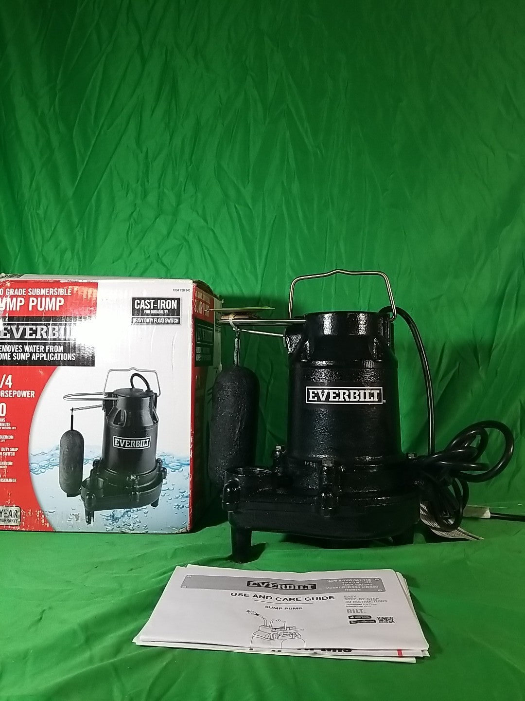 Everbilt 3/4HP Cast-Iron Pro-Grade Submersible Sump Pump 1004 120 345 HDS75.