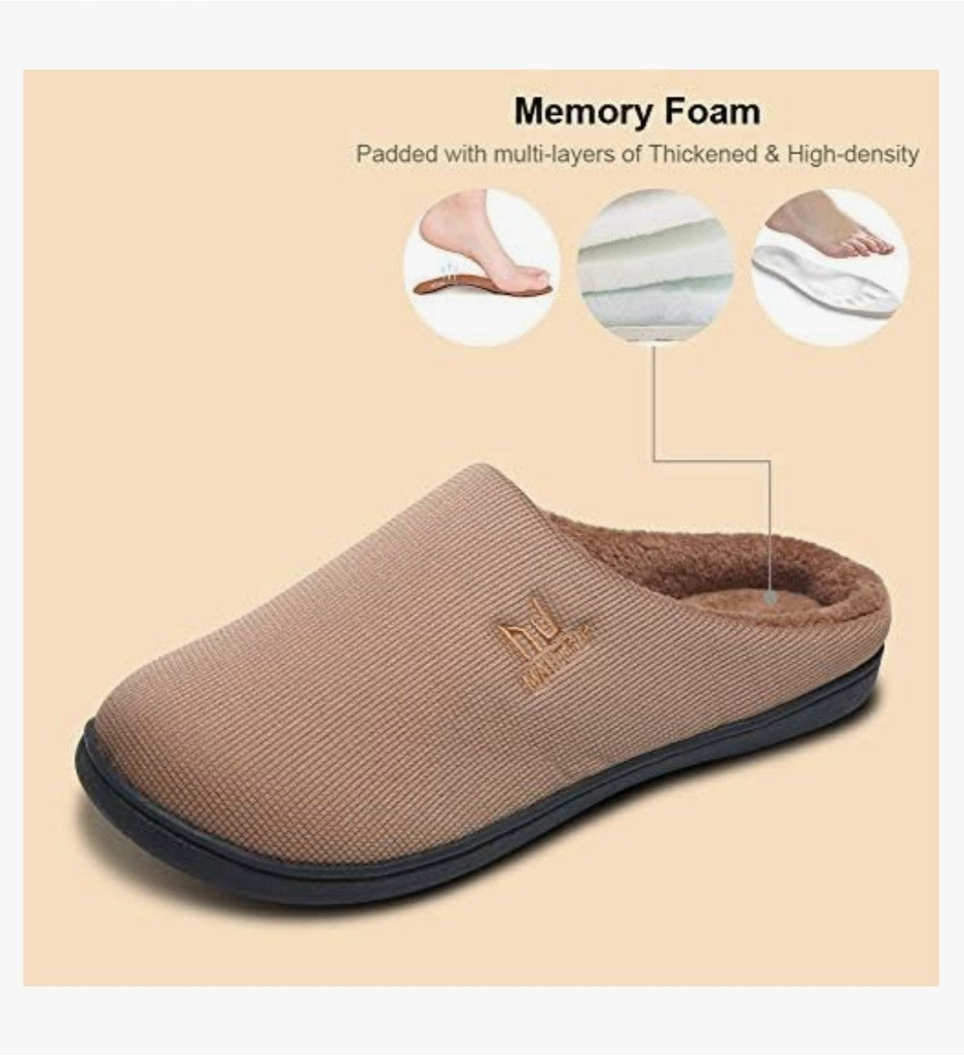 Memory Foam Clog Slippers for Men House Indoor OutdoorCozy Winter Warm Non Slip