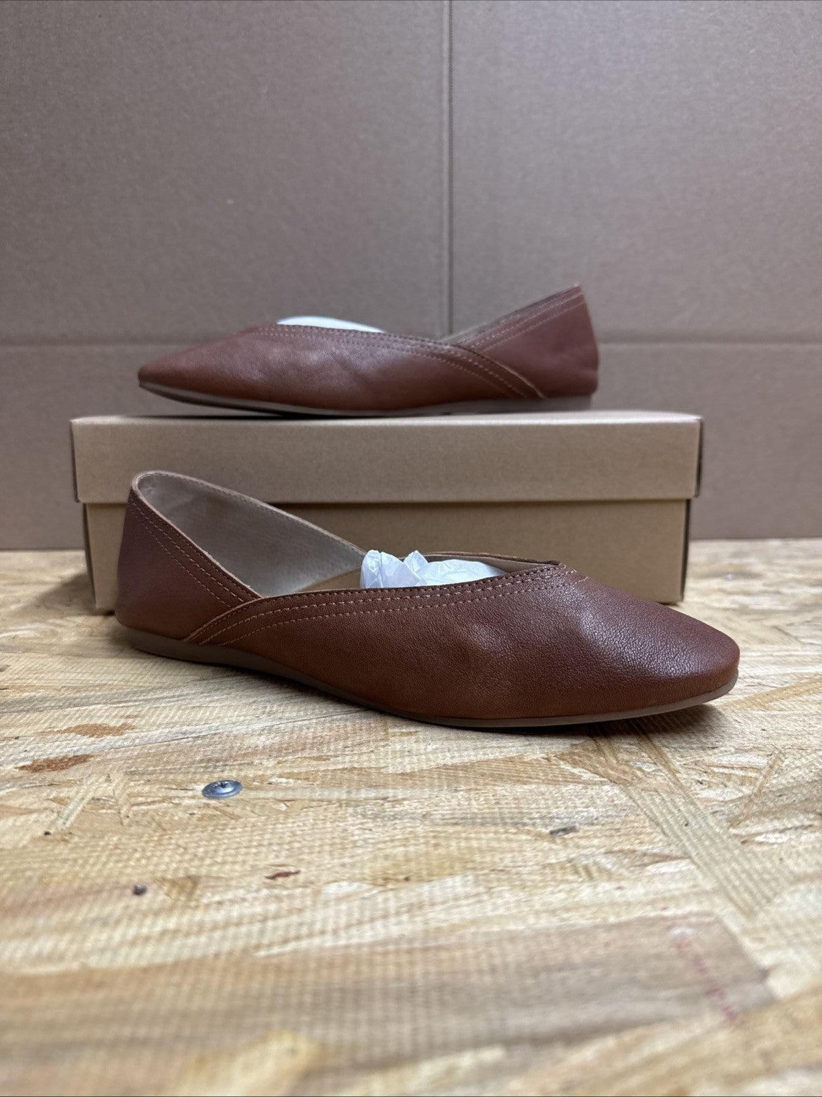 Lucky Brand Womens Size 8.5 Leather Brown Ballet Flats Alba Umber Oyster