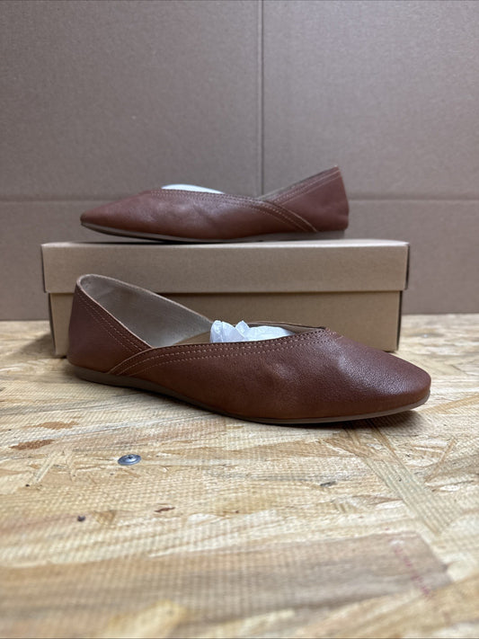 Lucky Brand Womens Size 8.5 Leather Brown Ballet Flats Alba Umber Oyster