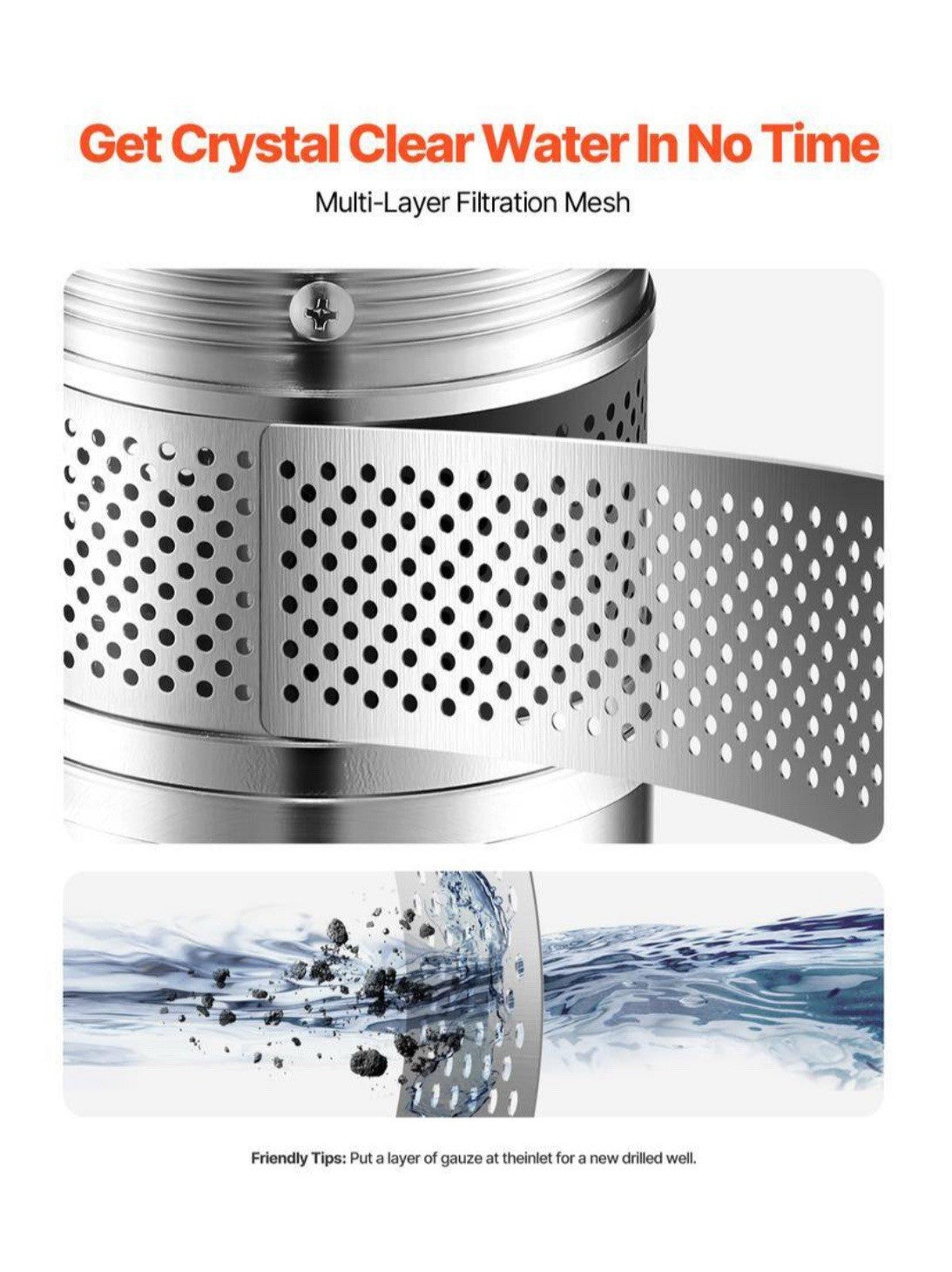 VEVOR Deep Well Pump 1.5HP 31.7 GPM 267FT head 32 FT cord stainless steel