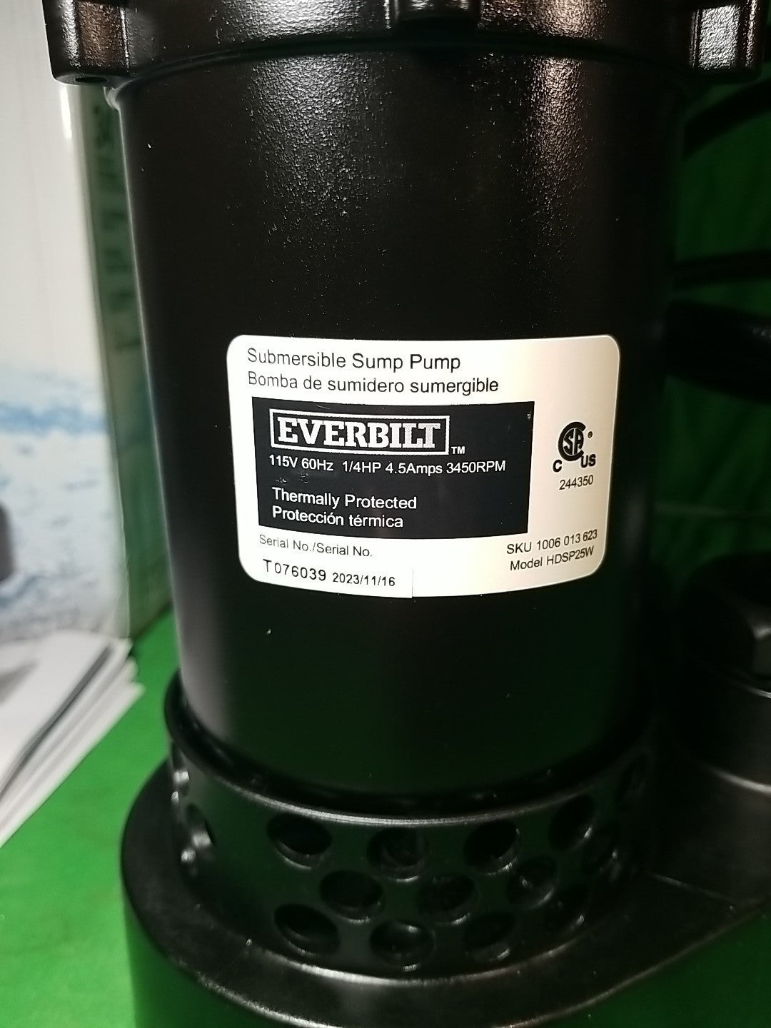 Everbilt 1/4 HP Aluminum Sump Pump w/ Tether Float Switch HDSP25W NEW OPEN BOX.