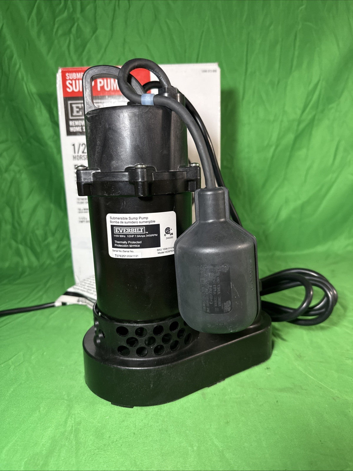Everbilt HDSP50W 1/2 HP Submersible Aluminum Sump Pump with Tethered Switch