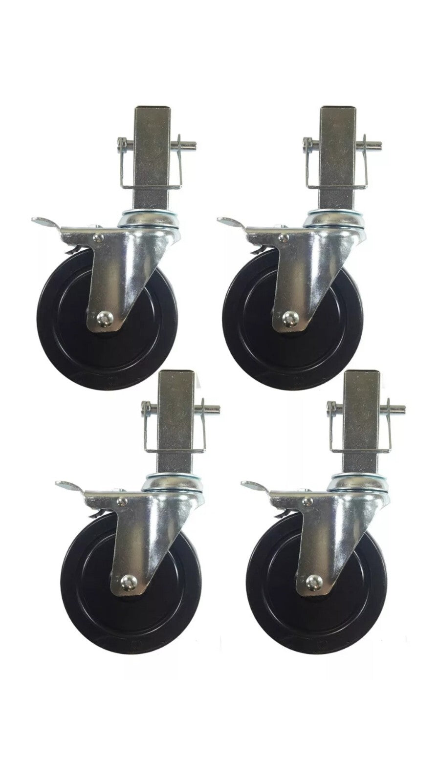 5" Hard Rubber Locking Scaffolding Caster with 1.25 Inch Square Shank 4 EA w Pin