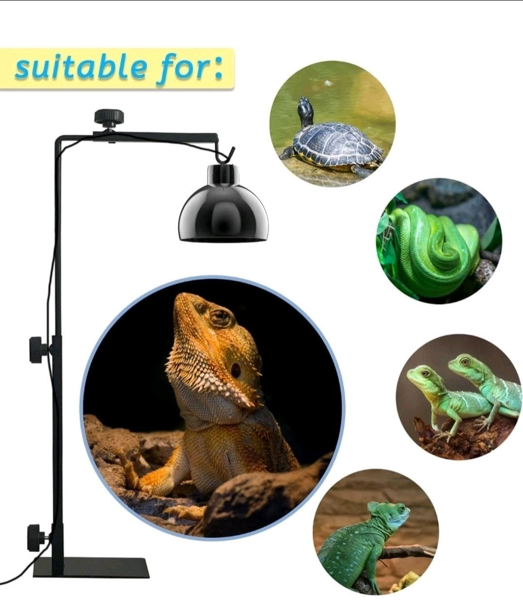 Reptile Lamp Stand, Adjustable Heat Lamp Bracket, Floor Metal Lamp Holder NIB