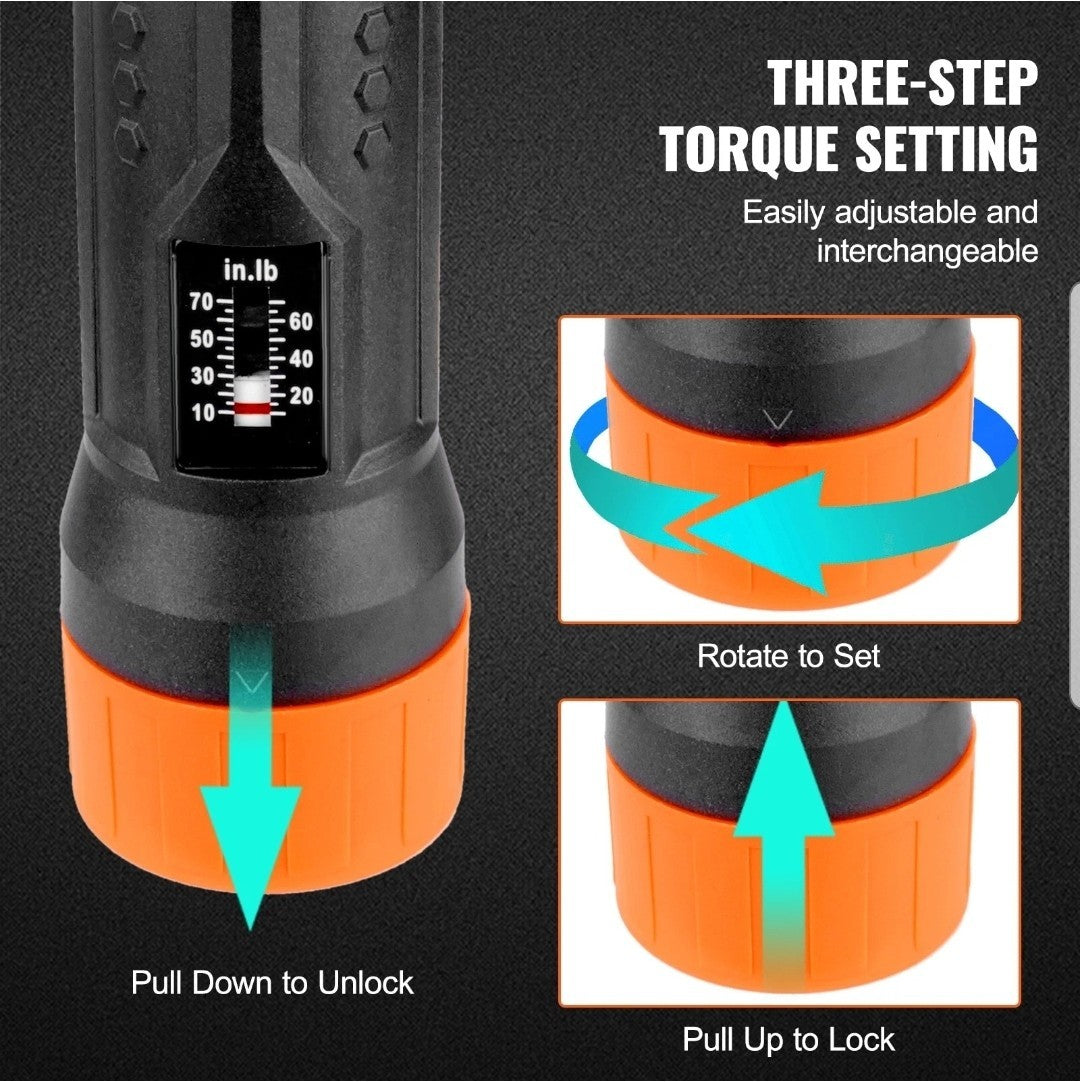 VEVOR Torque Screwdriver 1/4" Range 10-70 in/lb w/ 1 in-lb Increment View Window