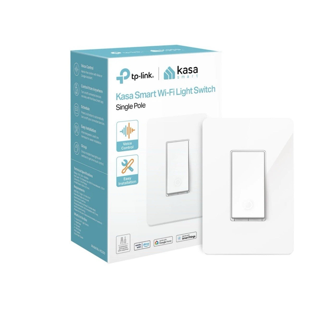 Tp-Link Kasa Smart Light Switch HS200, Single Pole, Needs Neutral Wire, 2.4GHz W