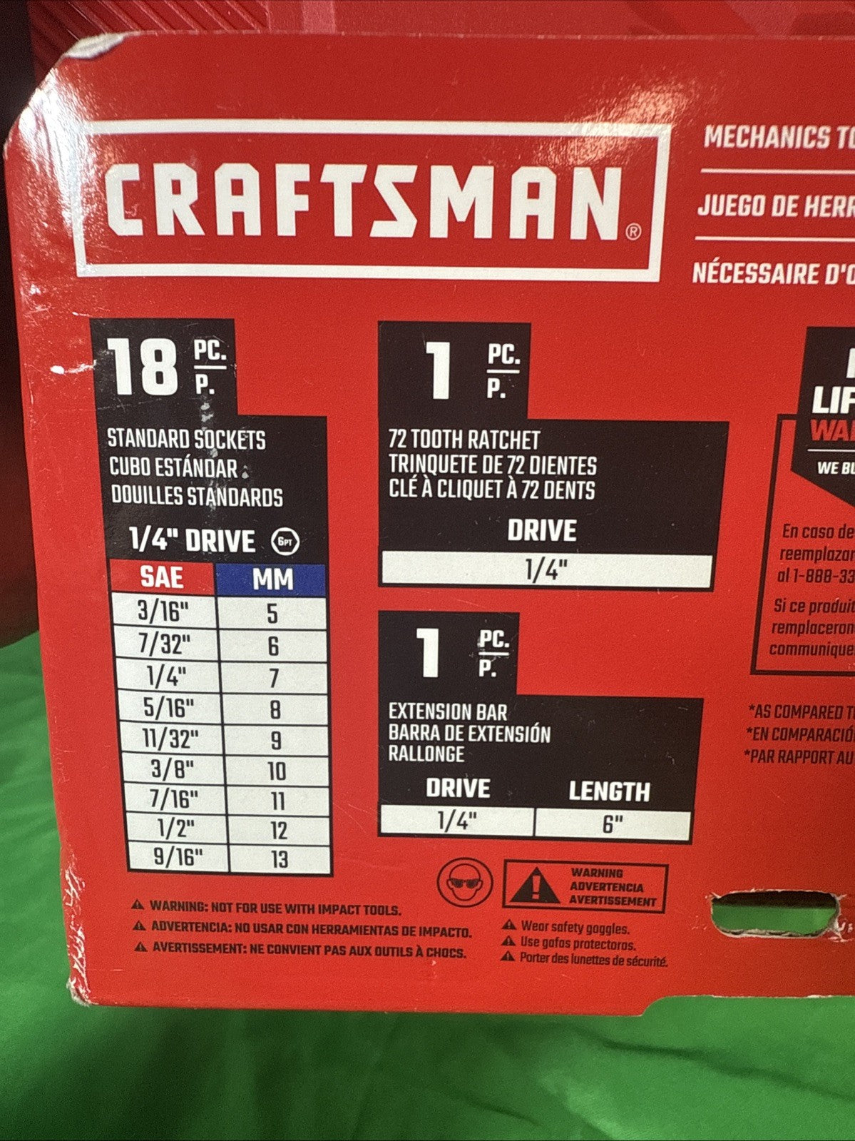 20-PIECE CRAFTSMAN Polished Chrome Mechanics Tool Set 1/4 Inch Drive NEW!!