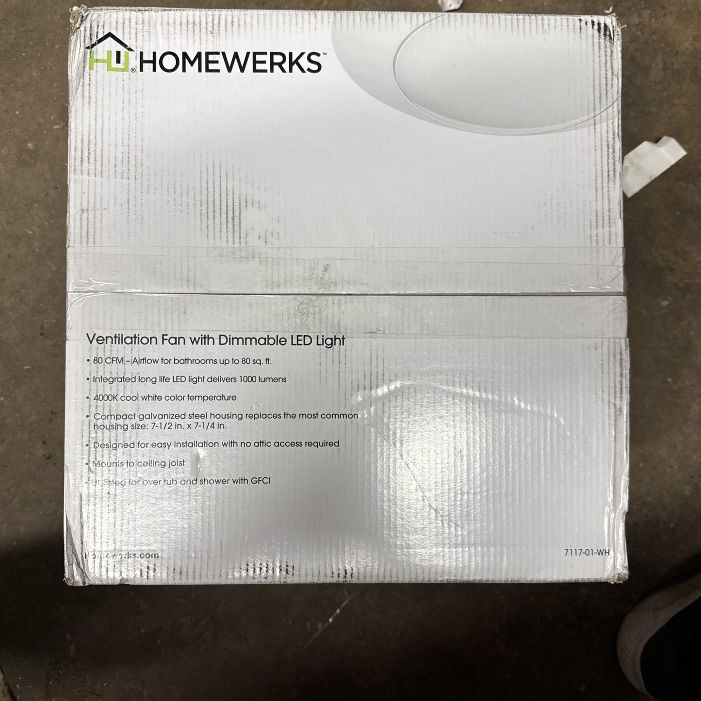 Homewerks Bathroom Integrated LED Light Ceiling Mount Exhaust Ventilation 80 CFM