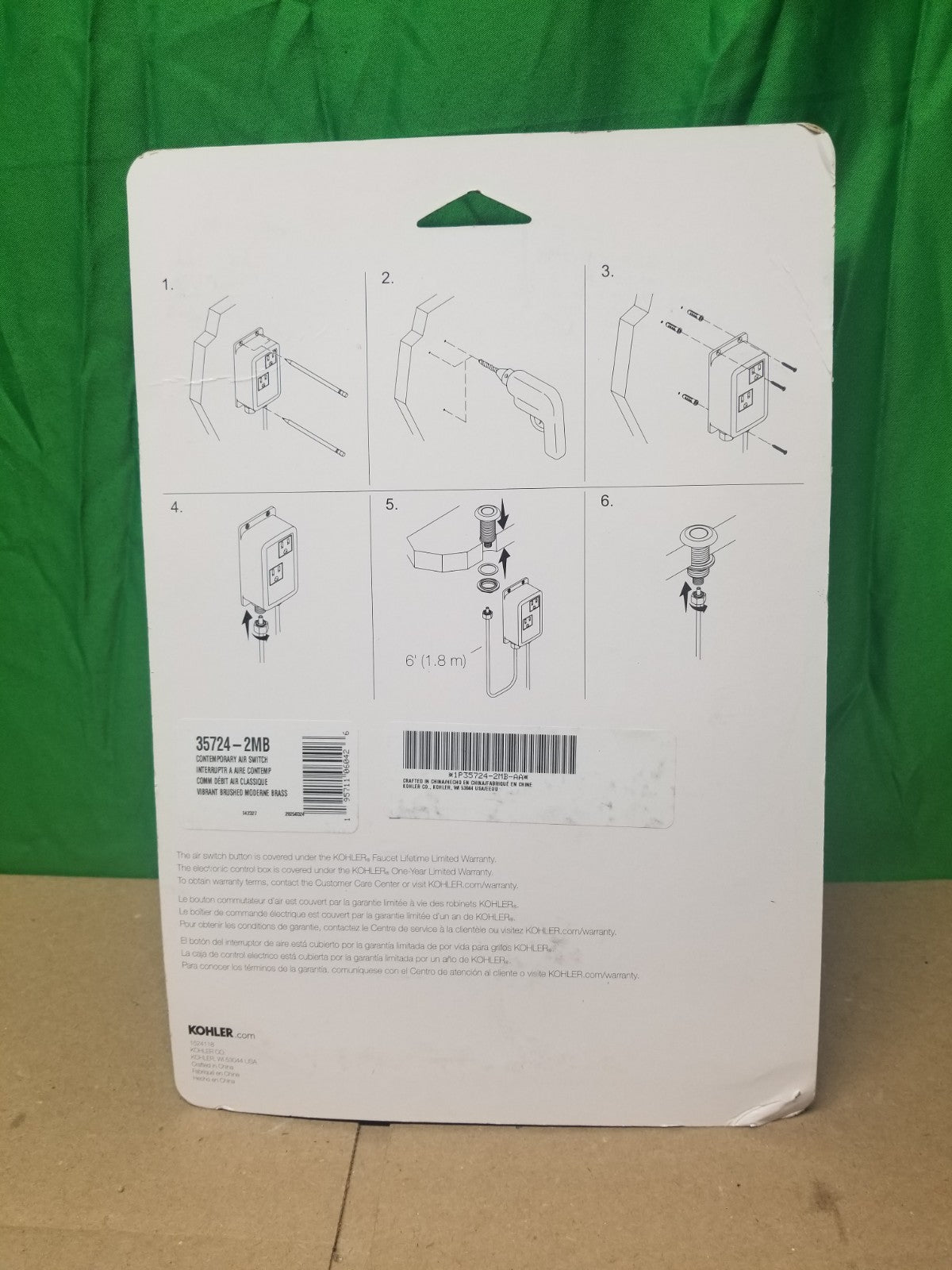 Kohler Contemporary K-35724-2MB Garbage Disposal Air Switch Kit Modern Brass NEW