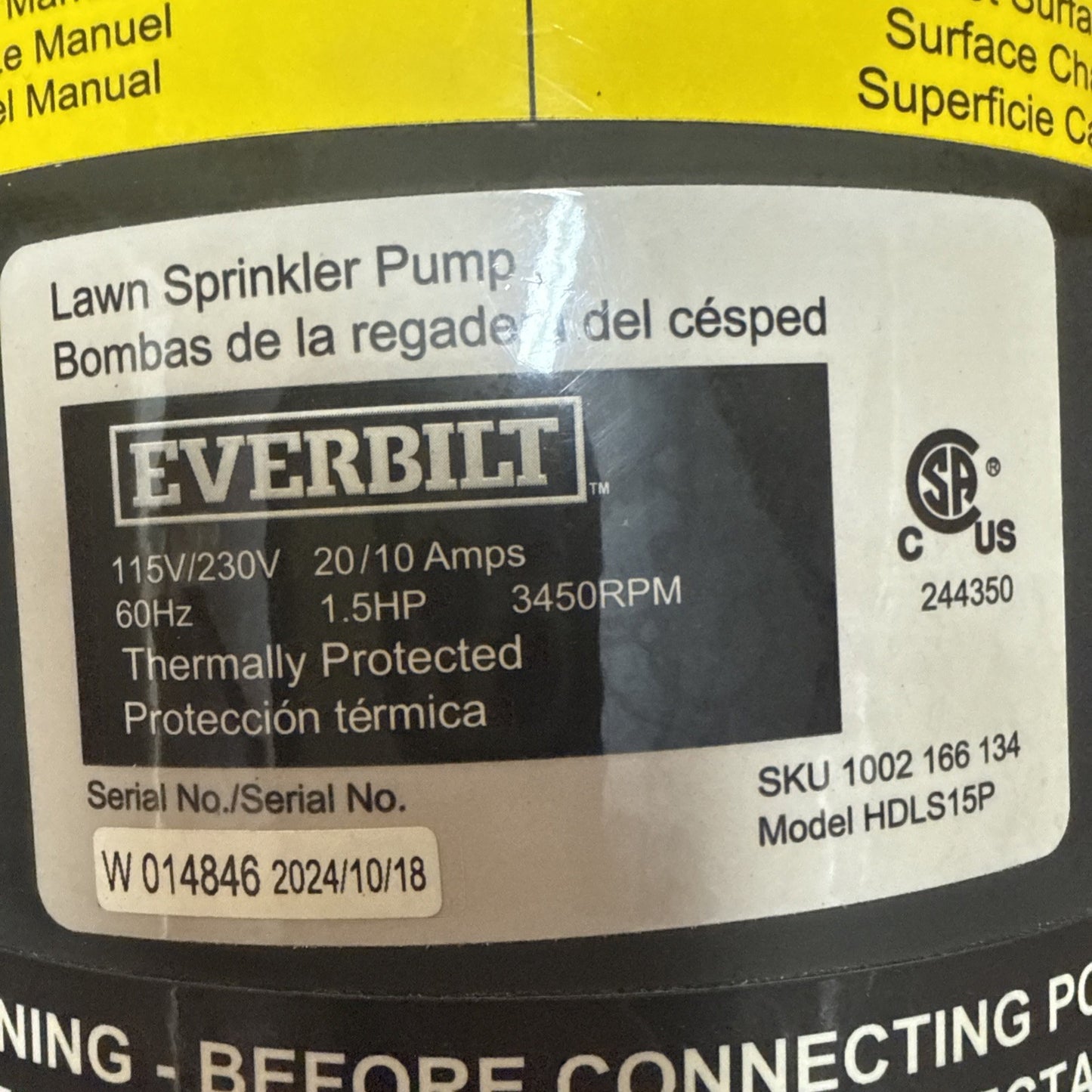 Everbilt Lawn Irrigation Pump Plastic 1.5HP HDLS15P PARTS ONLY