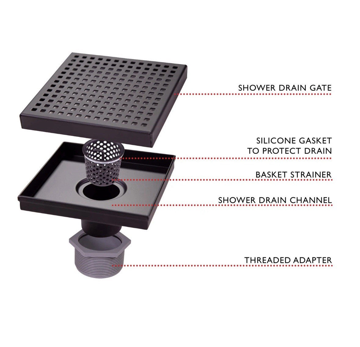 Design House 542837 6" Square Shower Drain - Black