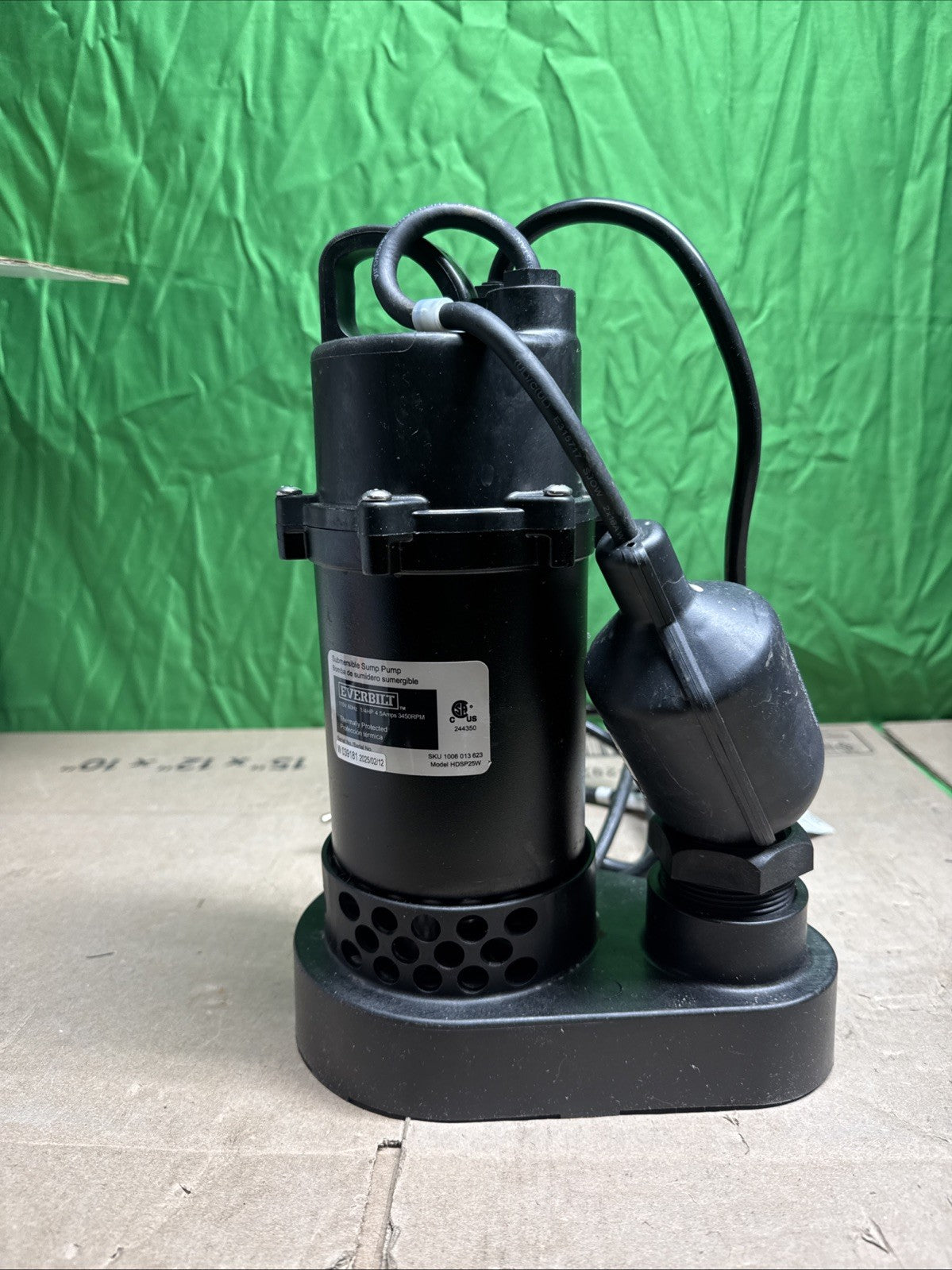 Everbilt 1/3 HP Corrosion Resistant Aluminum Sump Pump w/ Tether Switch USED.