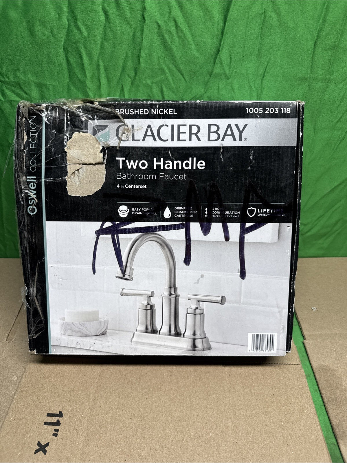 Glacier Bay Oswell 4 in. Centerset 2 Handle Bathroom Faucet, Brushed Nickel