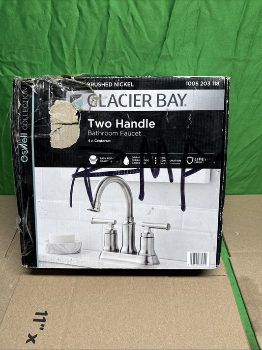 Glacier Bay Oswell 4 in. Centerset 2 Handle Bathroom Faucet, Brushed Nickel