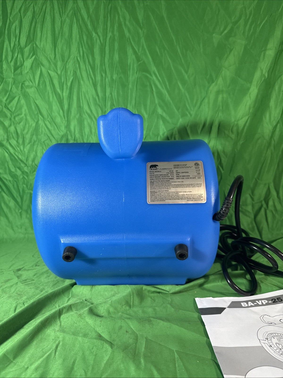 B-Air 1/4 HP Air Mover Blower Fan for Water Damage Restoration in Blue