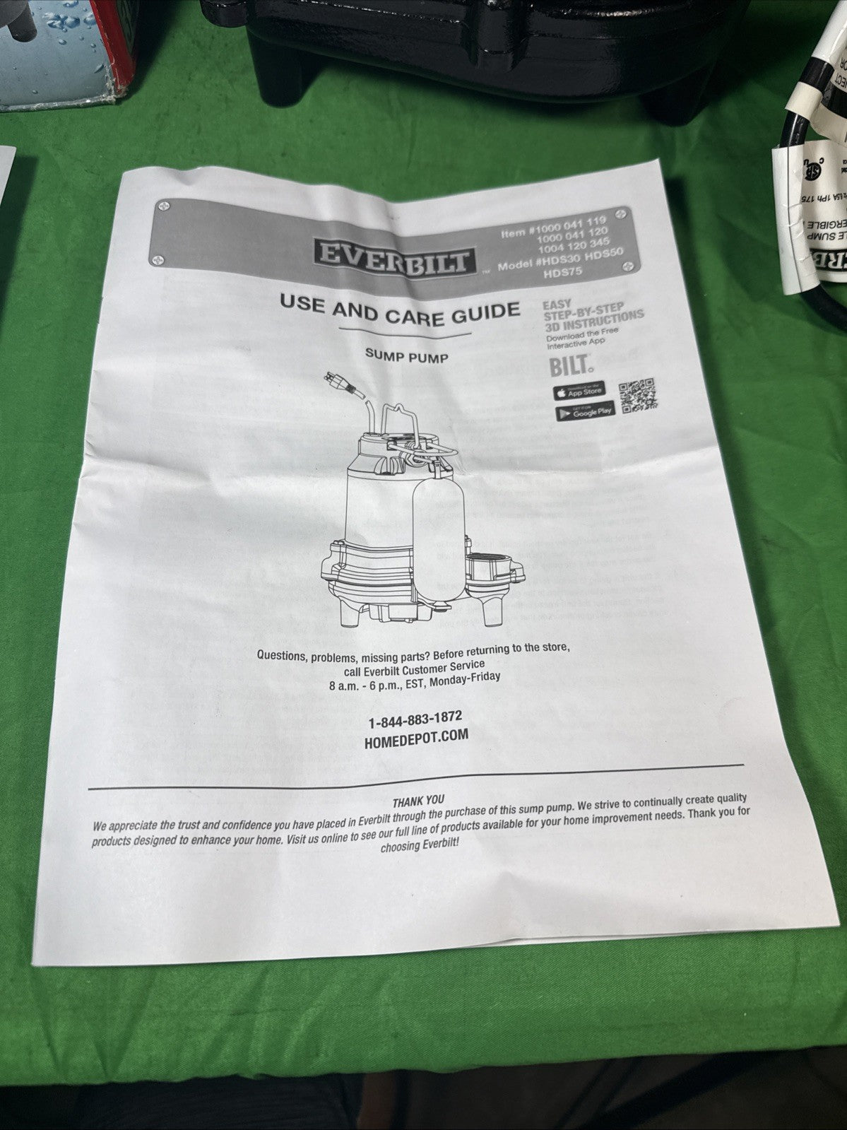 Everbilt 1/2 HP Cast Iron Sump Pump Model # HDS50 OPEN BOX