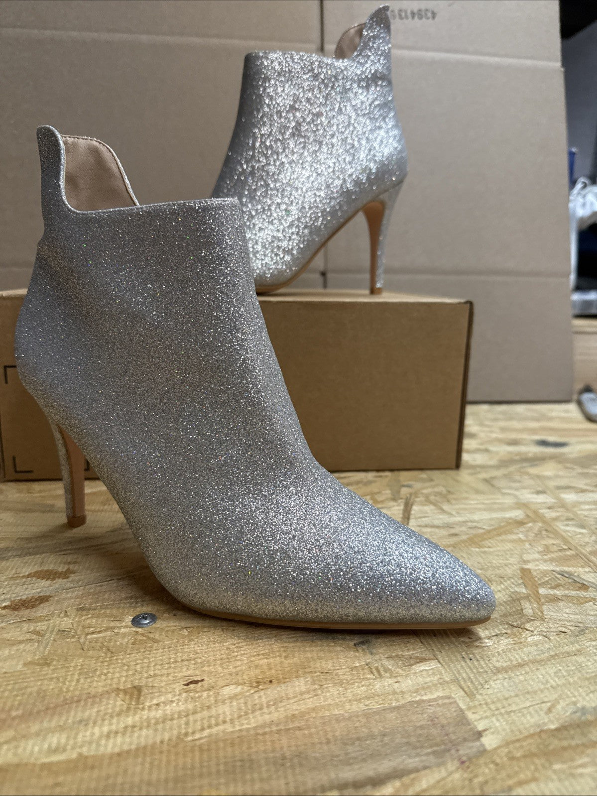 Allegra K Glitter Sparkle Stiletto Heel Zip Ankle Boots Sz 9