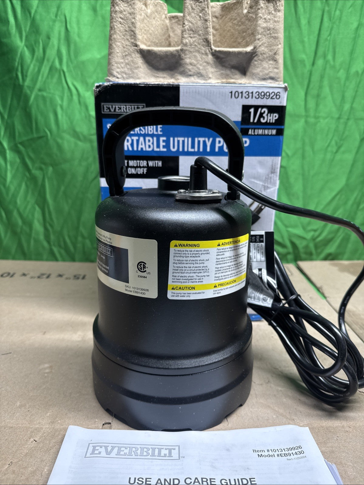 Everbilt 1/3 HP Submersible Aluminum Utility Pump.