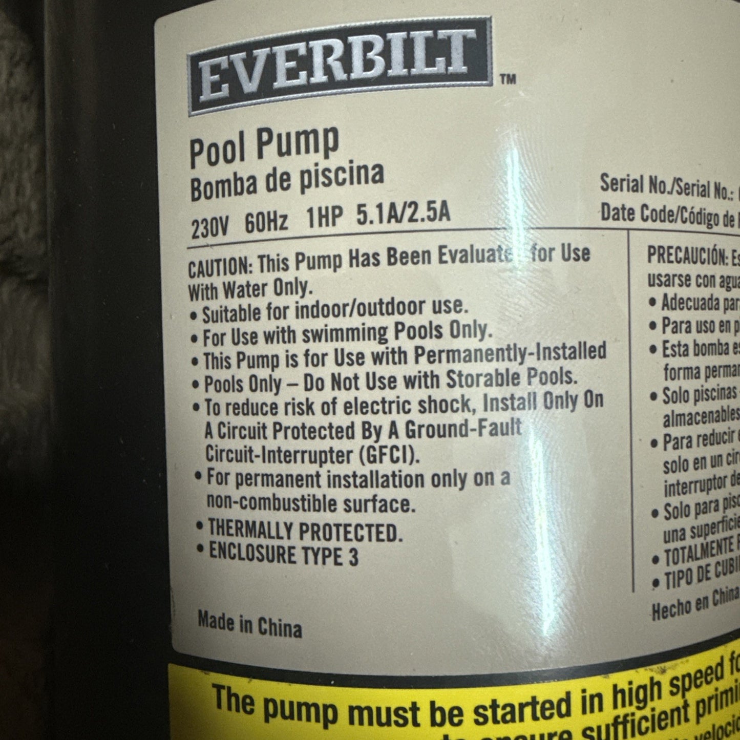 Everbilt 1 HP Pool Pump In Ground  2 Speed 230V (Model SPP10002-2SP) *no unions*