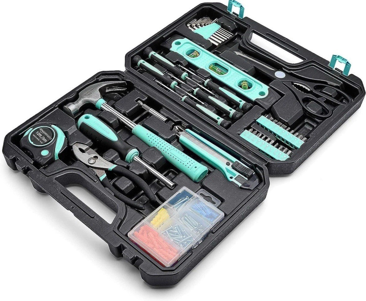 Turquoise 142-Piece Household Tool Kit for DIY Projects - Includes Storage Case