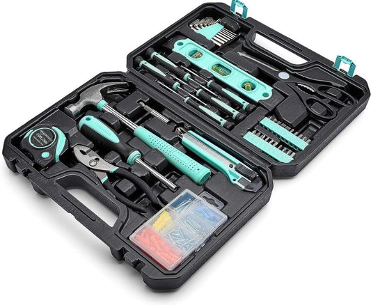 Turquoise 142-Piece Household Tool Kit for DIY Projects - Includes Storage Case
