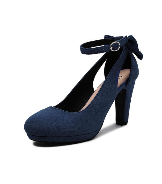 Women’s 10.5 Mary Jane Heel Bow Round Toe Suede Pumps Navy Blue