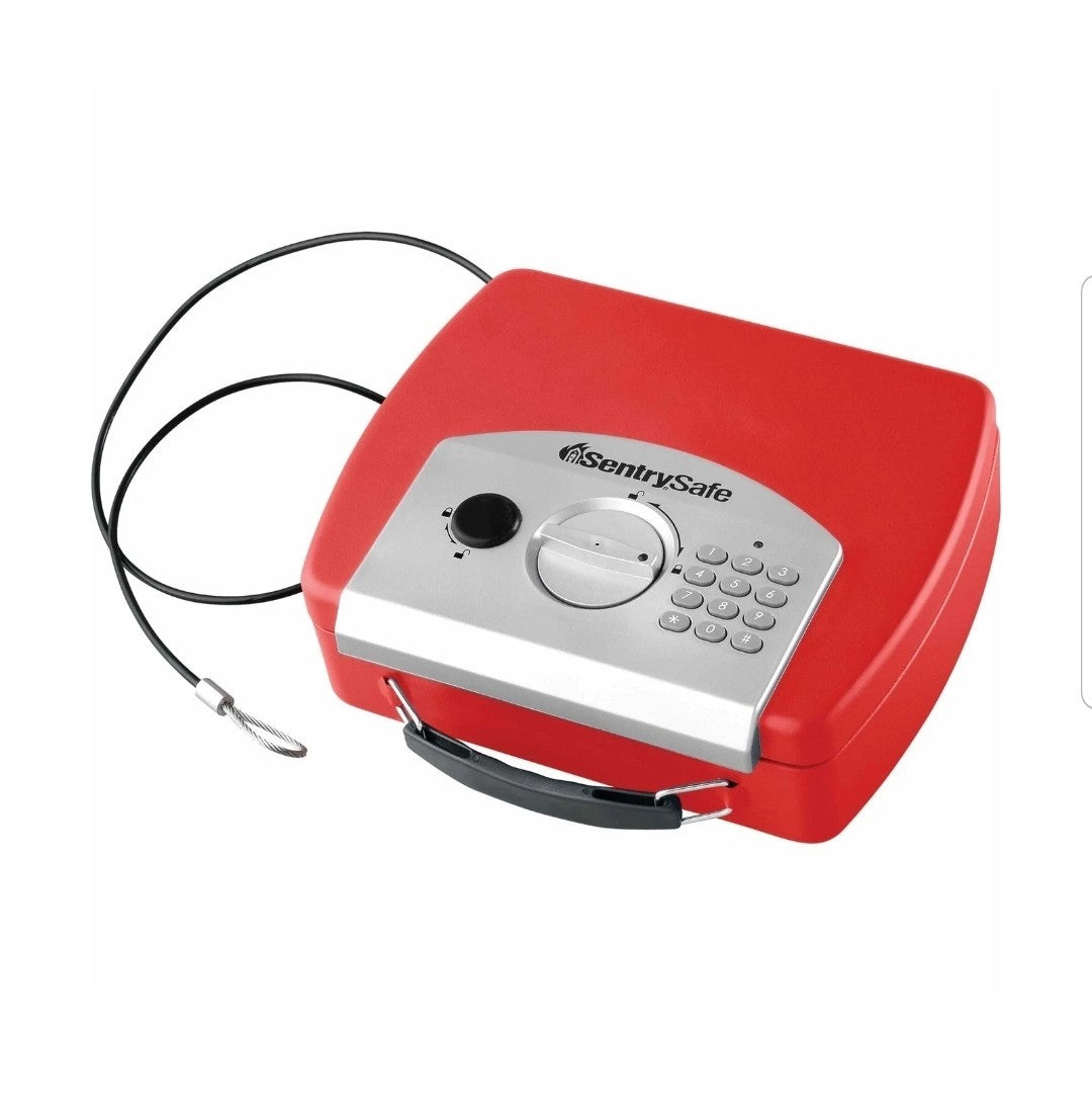 SentrySafe Compact Portable Security Box Safe Electric Lock 0.08 Cu. Ft. - Red