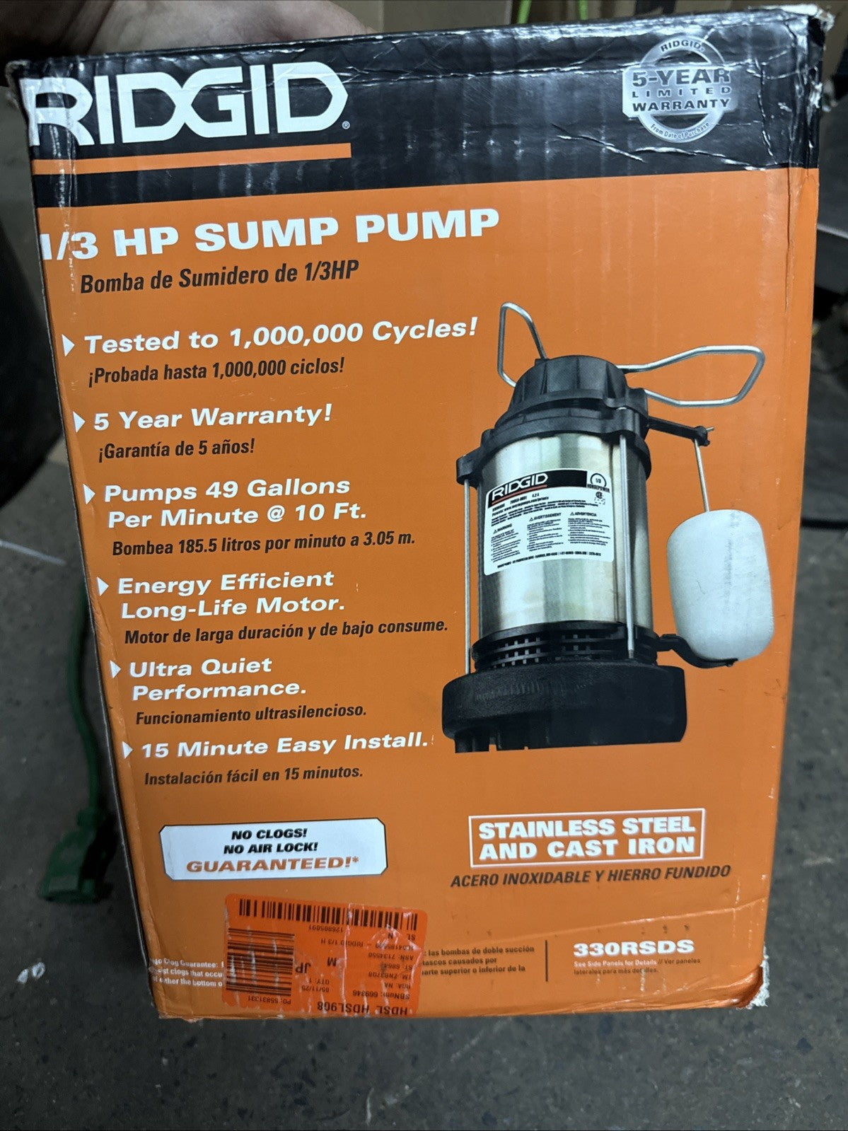 RIDGID 70058-RHD1 1/3 HP Stainless Steel Dual Suction Sump Pump
