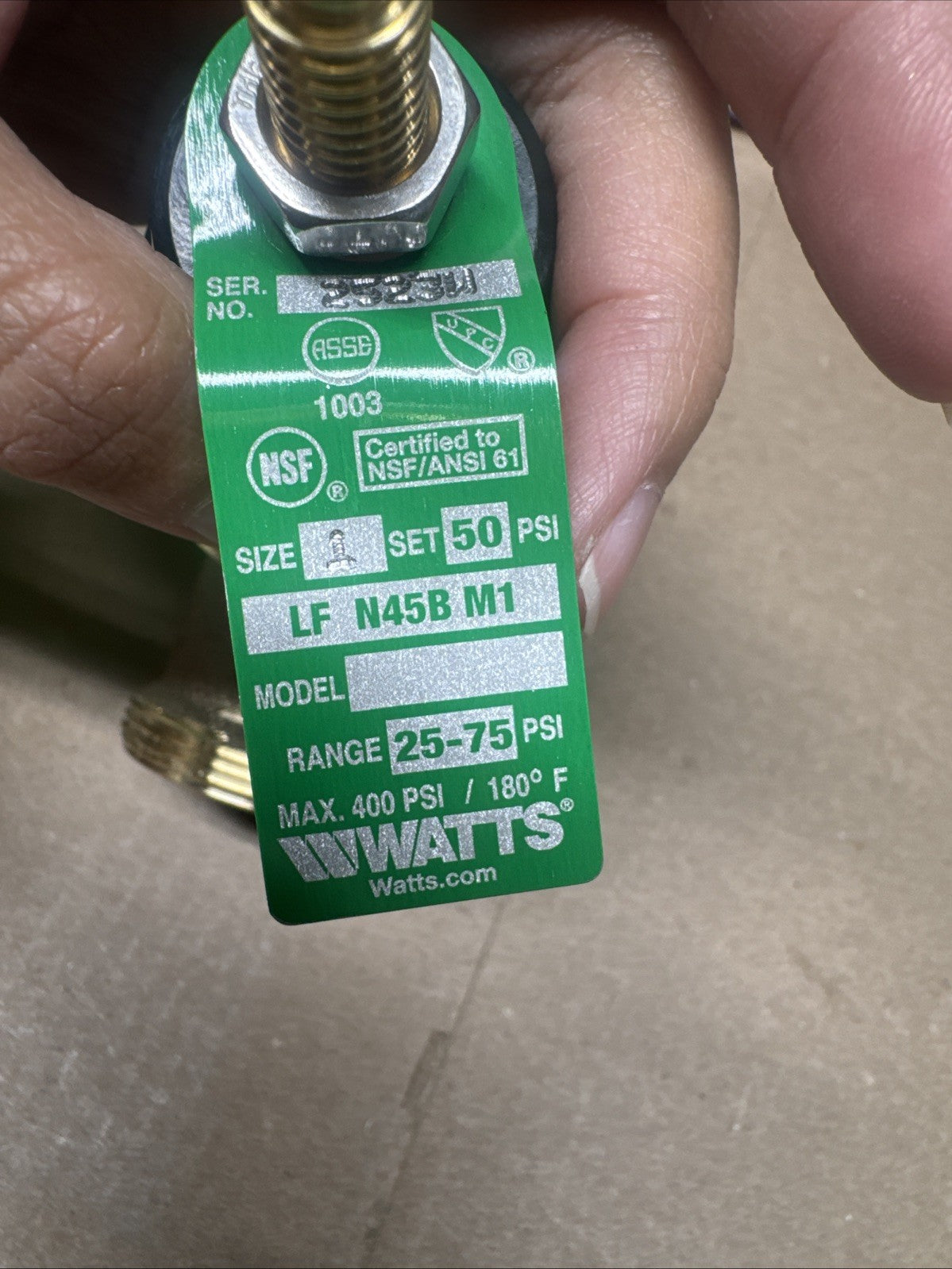 Watts LF N55B M1 Water Pressure Reducing Valve 50 PSI *missing Union*